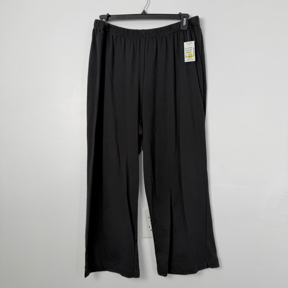NEW Vintage Hot Cotton Woman Black Wide Leg Pants 100% Cotton Elastic Waist 2X